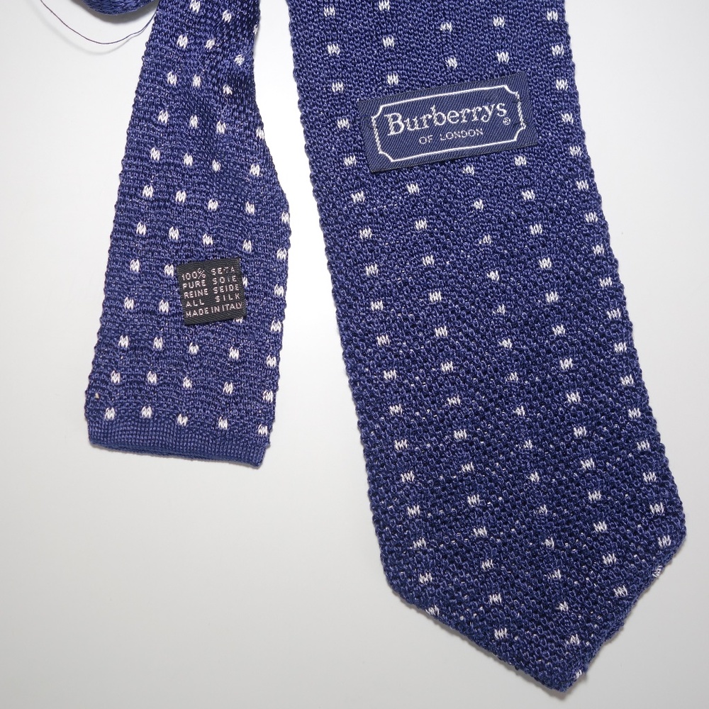 Vintage Burberrys of London Blue Knit 100% Silk Tie Made In Italy - Picture 3 of 6